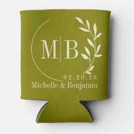 Midden-Eeuwse warme olijfblad-huwelijksmonogram Blikjeskoeler
