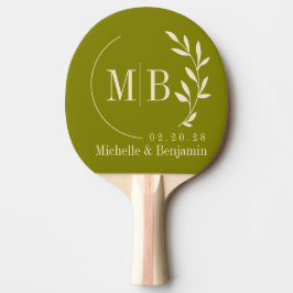 Midden-Eeuwse warme olijfblad-huwelijksmonogram Tafeltennisbatje