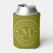 Midden-Eeuwse warme olijfgroene trouwmonogram hart Blikjeskoeler (Blikje Voorkant)