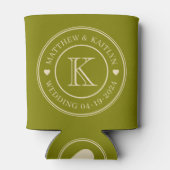 Midden-Eeuwse warme olijfgroene trouwmonogram hart Blikjeskoeler (Achterkant)