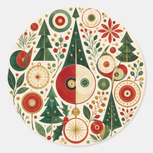 Midden-eeuwse Yuletide Mozaïek Ronde Sticker (Voorkant)