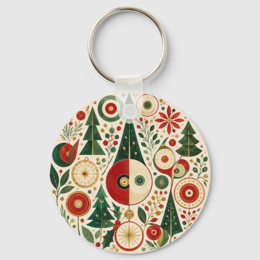 Midden-eeuwse Yuletide Mozaïek Sleutelhanger (Voorkant)