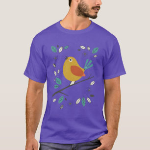 Midden-eeuwse zangvogel en bladeren T-shirt