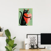 Midden-eeuwse Zwarte Kat Hart Saliegroen Poster (Thuiskantoor)