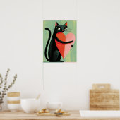 Midden-eeuwse Zwarte Kat Hart Saliegroen Poster (Keuken)
