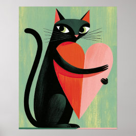 Midden-eeuwse Zwarte Kat Hart Saliegroen Poster