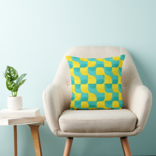 Midden-euw Modern Teal & Geel Geometrisch Truchet Kussen