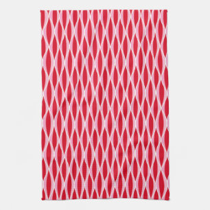 Midden-euwse lintprint, diep koraalrood en roze theedoek