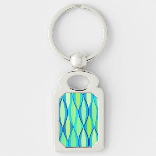 Midden-euwse lintprint - turquoise en limoen sleutelhanger (Voorkant)