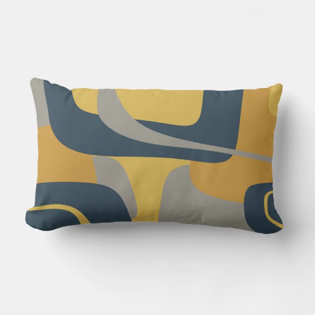 Midden-euwse Moderne Abstract 2 Mosterd Navy Grijs Buitenkussen (Voorkant)
