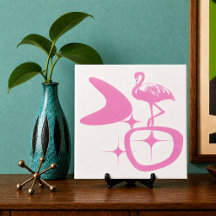 Midden-euwse moderne atomaire retro-vorm roze flam