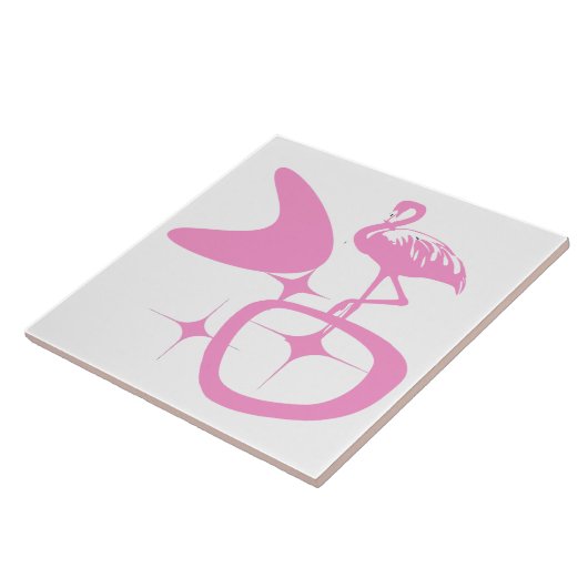 Midden-euwse moderne atomaire retro vorm roze flam tegeltje (Zijkant)