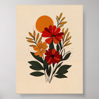Midden-euwse moderne bloemenposter | Terracotta Bo Poster