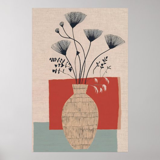 Midden-euwse moderne bloemige aarde toon vaasprint poster (Voorkant)