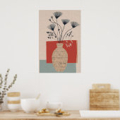 Midden-euwse moderne bloemige aarde toon vaasprint poster (Keuken)