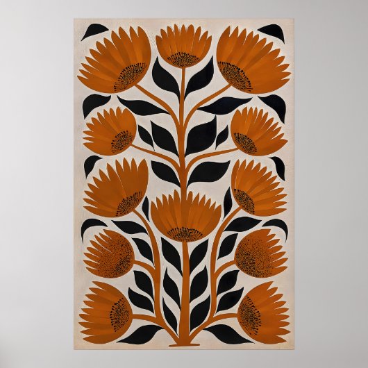Midden-euwse moderne bloemprint retro oranje poster (Voorkant)