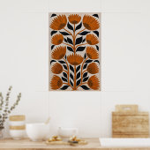 Midden-euwse moderne bloemprint retro oranje poster (Keuken)