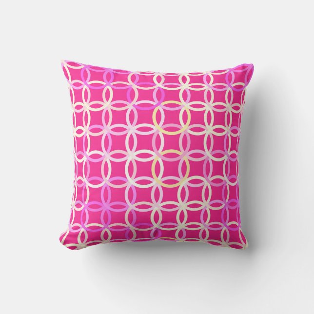 Midden-euwse moderne cirkels, fuchsia roze en crèm kussen (Voorkant)