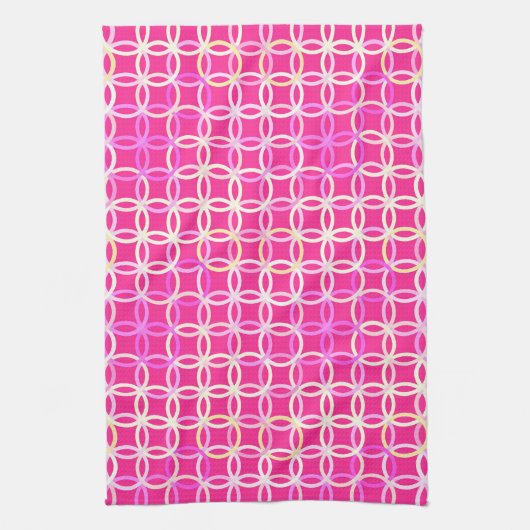 Midden-euwse moderne cirkels, fuchsia roze en crèm theedoek (Verticaal)