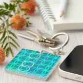 Midden-euwse moderne cirkels, turquoise en aqua sleutelhanger (Voorkant Rechts)