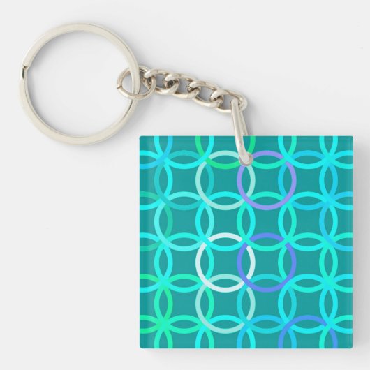 Midden-euwse moderne cirkels, turquoise en aqua sleutelhanger (Voorkant)