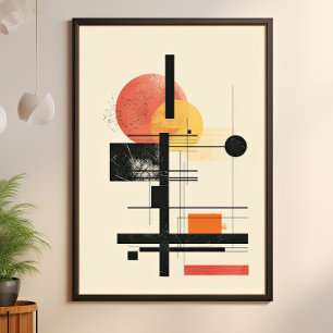 Midden-euwse moderne geometrische zonsondergang poster