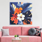 Midden-euwse moderne Hawaiaanse hibiscus en plumer Canvas Afdruk (Insitu (Woonkamer))