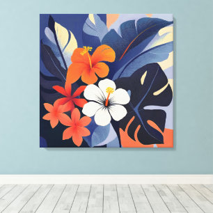 Midden-euwse moderne Hawaiaanse hibiscus en plumer Canvas Afdruk