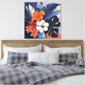 Midden-euwse moderne Hawaiaanse hibiscus en plumer Canvas Afdruk (Insitu (Slaapkamer))