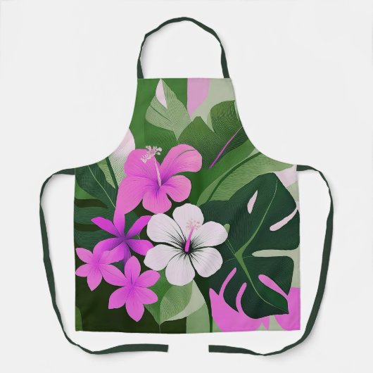 Midden-euwse moderne Hawaïaanse hibiscus en plumer Schort (Voorkant)