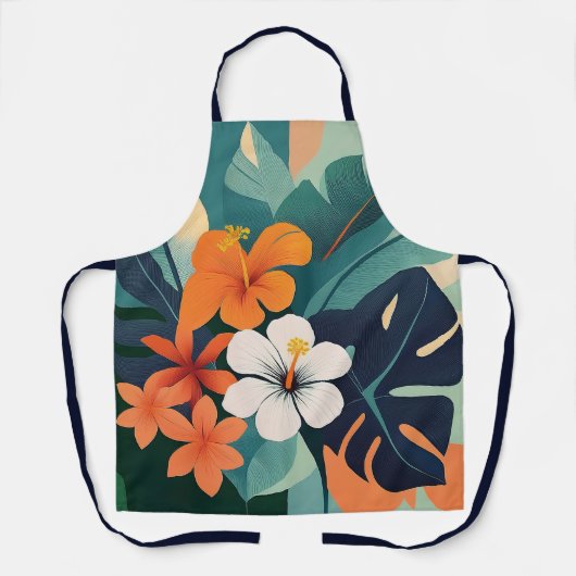 Midden-euwse moderne Hawaiaanse hibiscus en Plumer Schort (Voorkant)