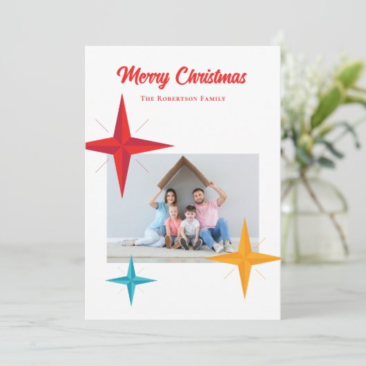 Midden-euwse moderne Kerstmis, Retro sterren Feestdagenkaart (Staand voorkant)