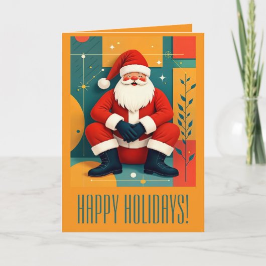 Midden-euwse moderne kitscherige Kerstman Kaart (Voorkant)
