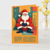 Midden-euwse moderne kitscherige Kerstman Kaart (Gele Bloem)