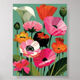 Midden-euwse moderne klaproos bloemige wandkunst poster