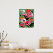 Midden-euwse moderne klaproos bloemige wandkunst poster (Keuken)