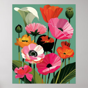 Midden-euwse moderne klaproos bloemige wandkunst poster
