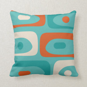 Midden-euwse moderne Piquet-patroon Teal Oranje Kussen