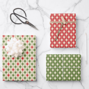 Midden-euwse moderne retro kerst-steruitbarstingen inpakpapier vel