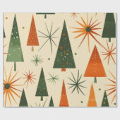 Midden-euwse moderne retro kerstbomen cadeaupapier (Vlak)