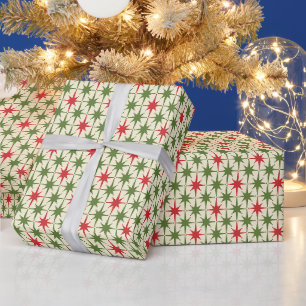 Midden-euwse moderne retro Kerstmis atomaire sterr Cadeaupapier