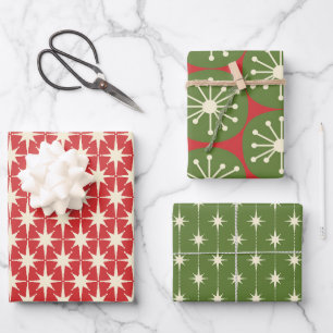 Midden-euwse moderne retro kerstpatronen inpakpapier vel