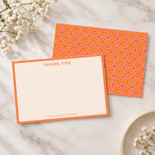 Midden-euwse moderne roze oranje aangepaste trouwn bedankkaart