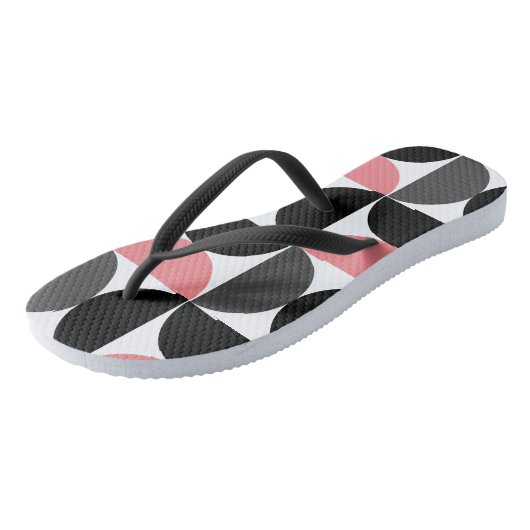 Midden-euwse moderne roze zwart en wit teenslippers (Schuin)