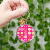 Midden-euwse moderne stippen - diep roze & multi sleutelhanger (Hand)