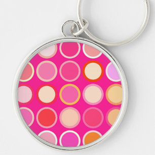 Midden-euwse moderne stippen - diep roze & multi sleutelhanger