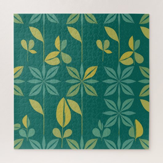 Midden-euwse moderne teal botanische geometrische  legpuzzel (Verticaal)