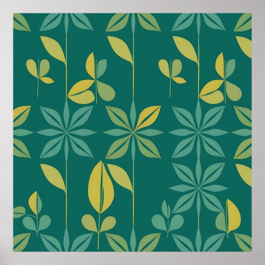 Midden-euwse moderne teal botanische geometrische poster (Voorkant)
