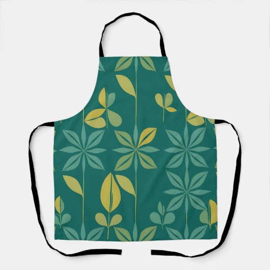 Midden-euwse moderne teal botanische geometrische schort (Voorkant)