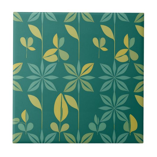 Midden-euwse moderne teal botanische geometrische tegeltje (Voorkant)